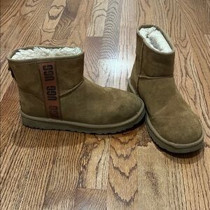 UGG Classic Mini Side Logo II Chestnut Suede Boots with Plush Lining